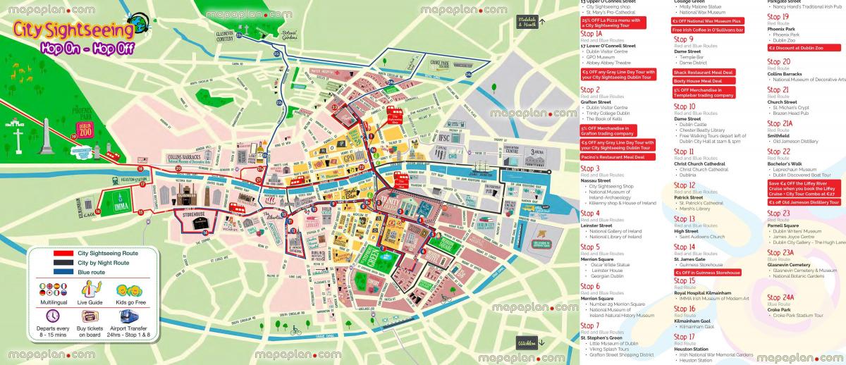 Dublin Hop-on-hop-off autobus ibilbidea mapa
